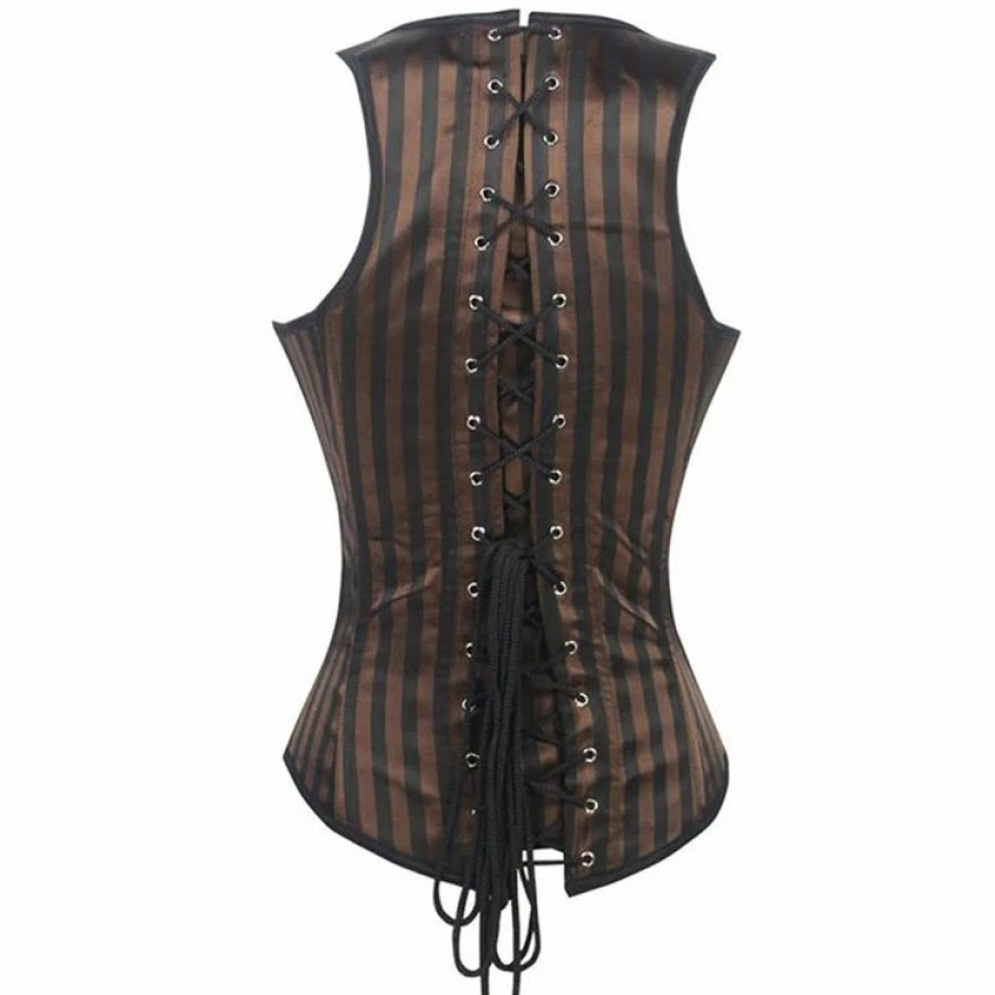 * Vintage Stripes Color Block Buckle Straps Pockets Corset | Corsets & Lingeries