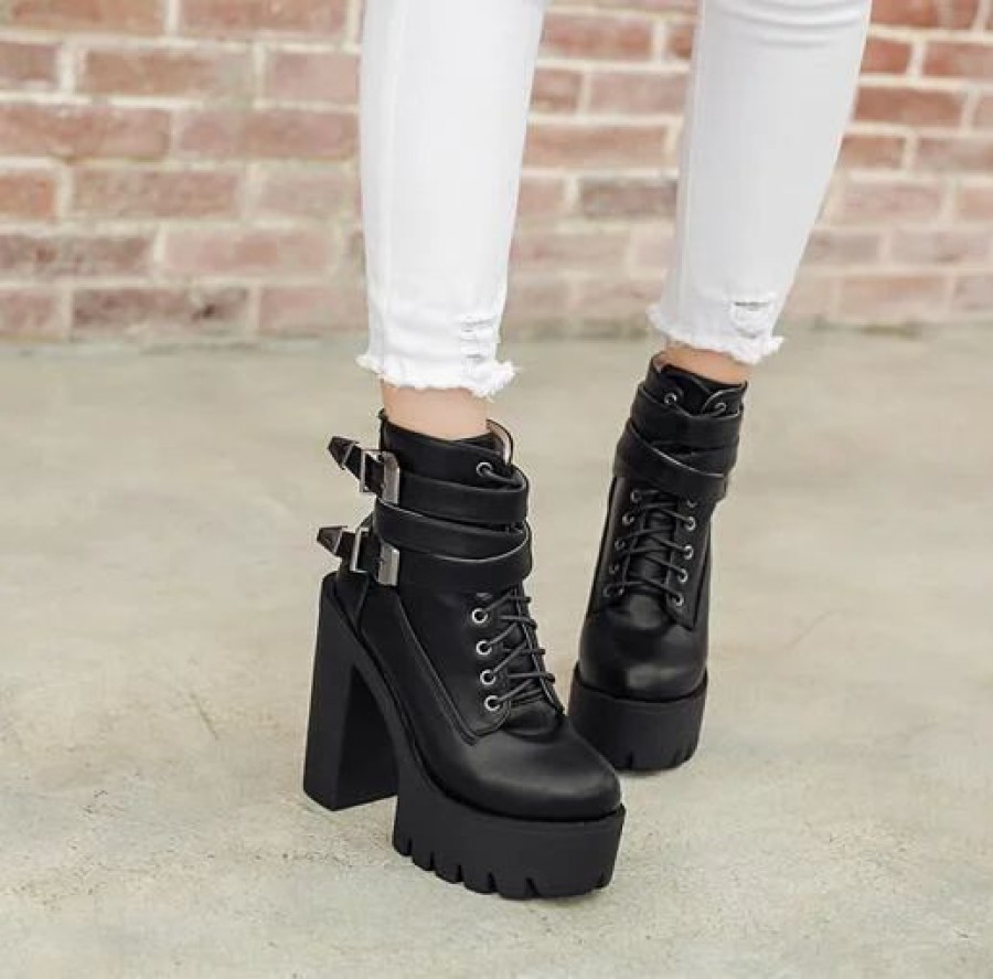 * Double Buckle Strap Platform Boots | Boots