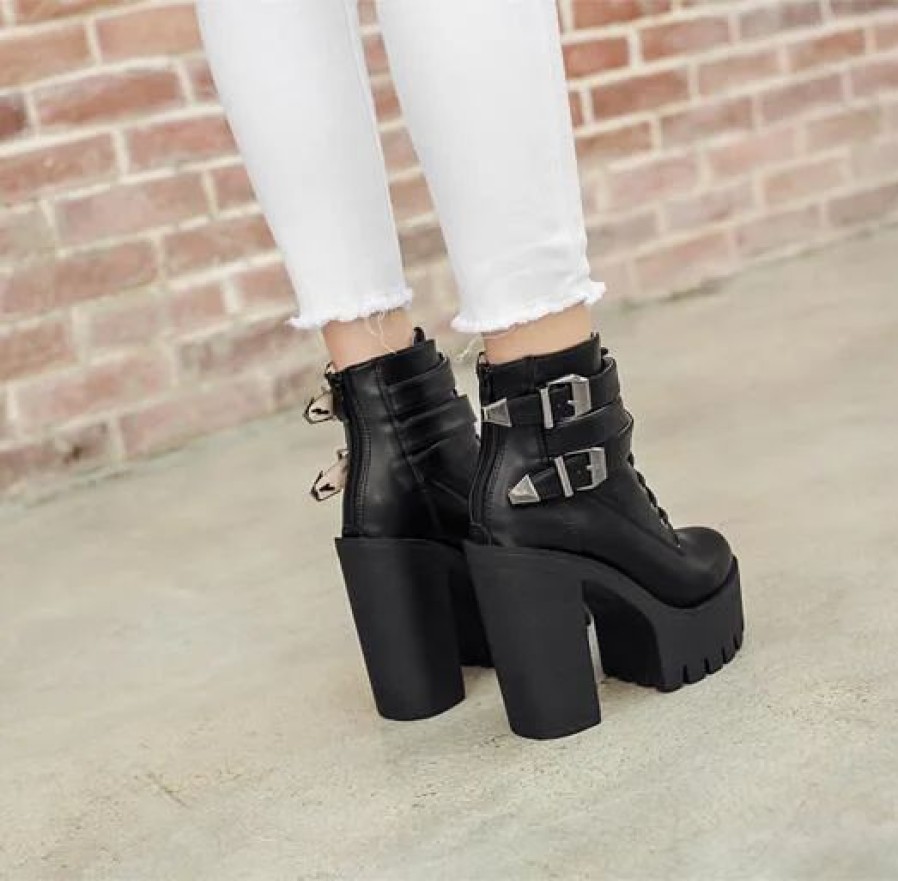 * Double Buckle Strap Platform Boots | Boots