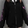 * Gothic Dark Vintage Street Fashion Printed Color-Block Drawstring Zipper Long Sleeve Hooded Jacket | Jackets & Coats