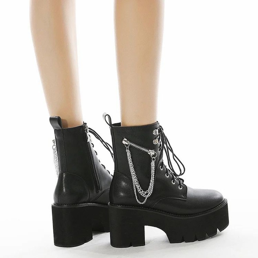 * Lace Up Chains High Platform Ankle Booties | Boots