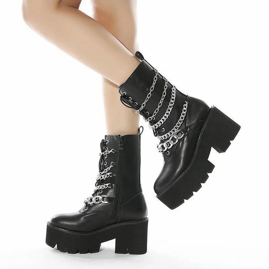 * Metal Chain Platform Chunky Boots | Boots