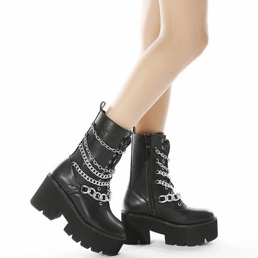 * Metal Chain Platform Chunky Boots | Boots