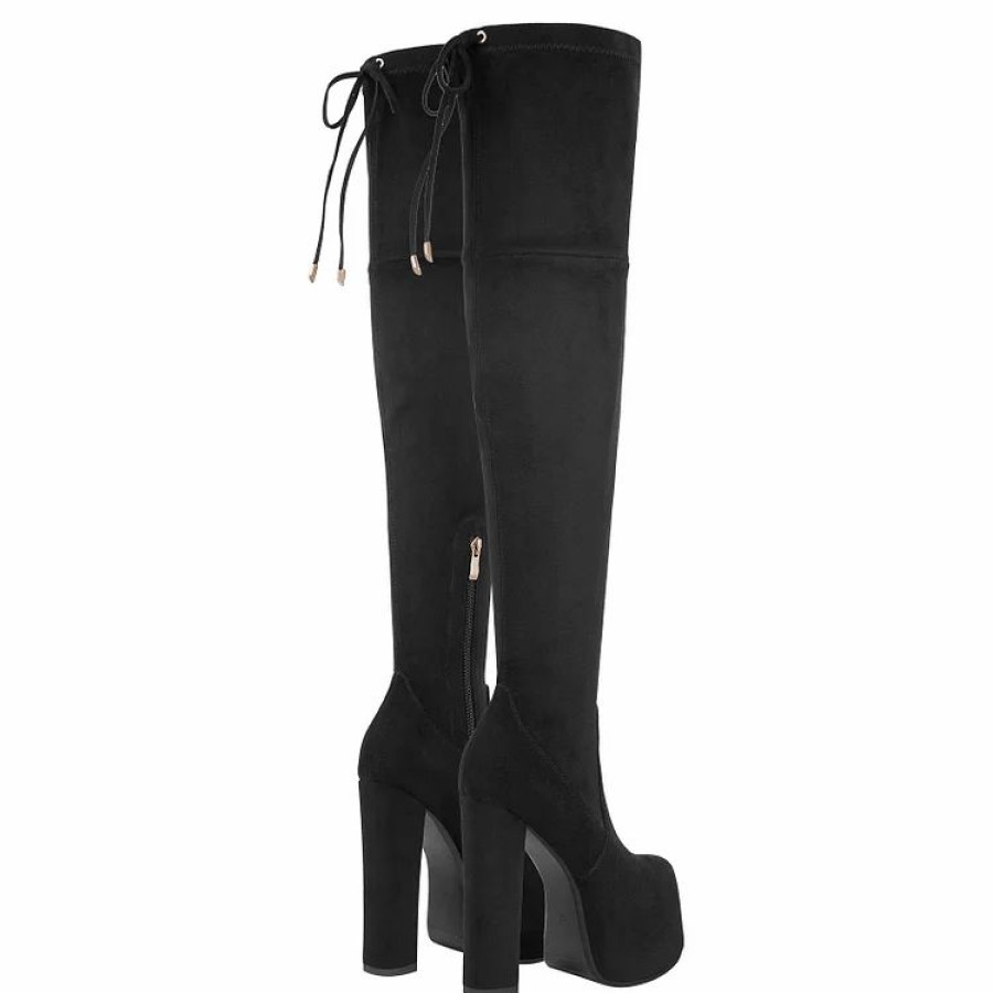 * Suede Velvet Drawstring Chunky Heel Platform Over The Knee Boots | Boots