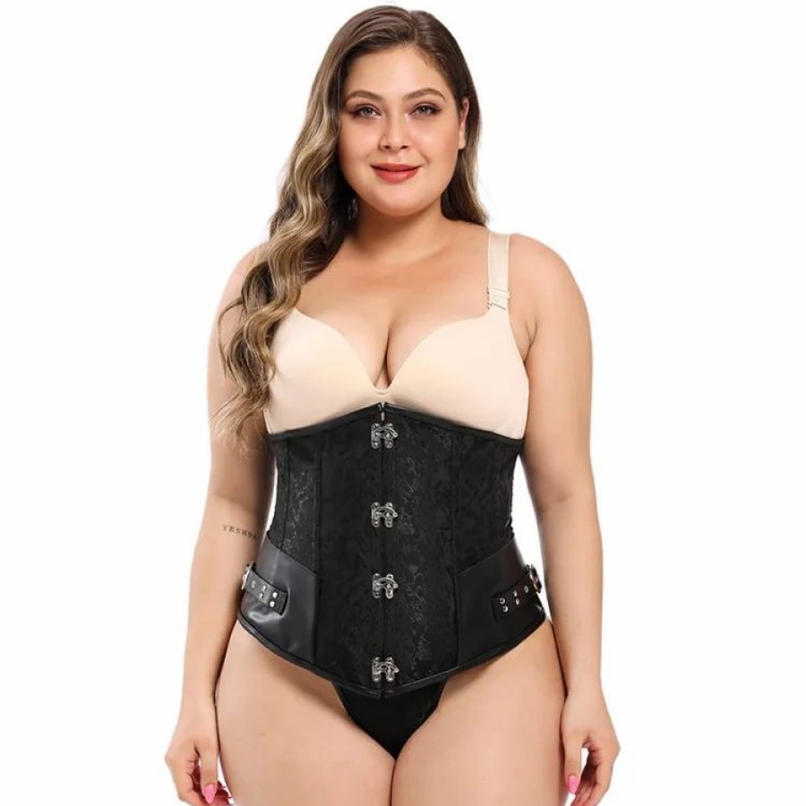 * Punk Statement Paneled Floral Jacquard Buttoned Corset | Corsets & Lingeries