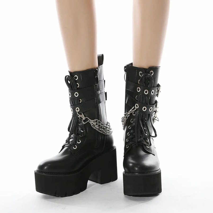 * Lace Up Chains Ankle Platform Booties | Boots