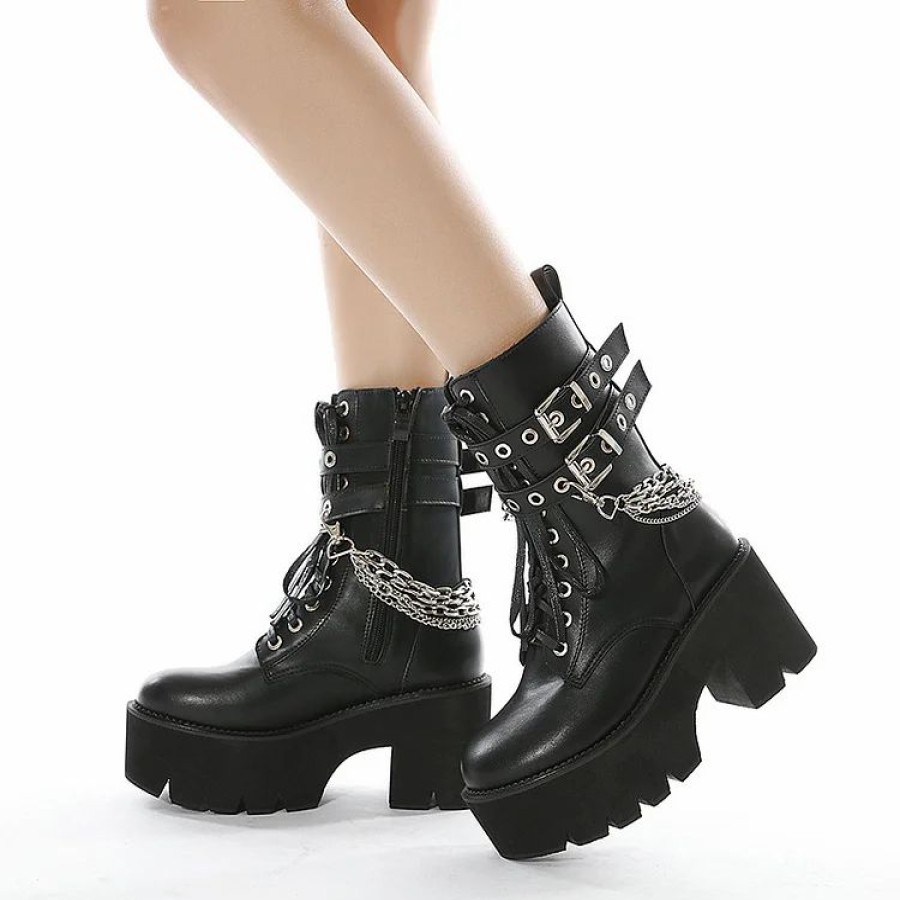 * Lace Up Chains Ankle Platform Booties | Boots