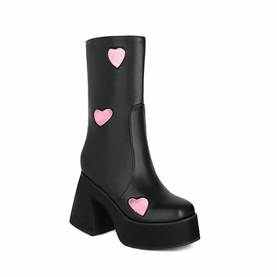 * Sweet Pu Platform Love Heart Shape Decoration Boots | Boots