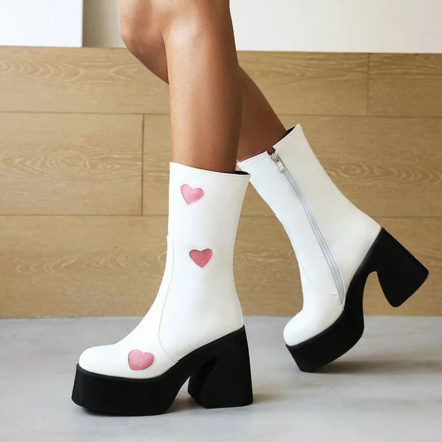 * Sweet Pu Platform Love Heart Shape Decoration Boots | Boots