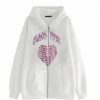 * Y2K Skull Heart Pattern Drawstring Zip Up Jacket | Jackets & Coats