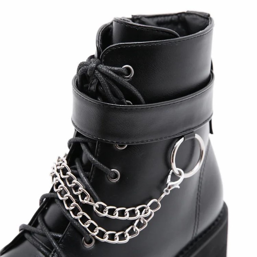 * Platform Pu Chains Lace Up Chunky Heels Ankle Booties | Boots