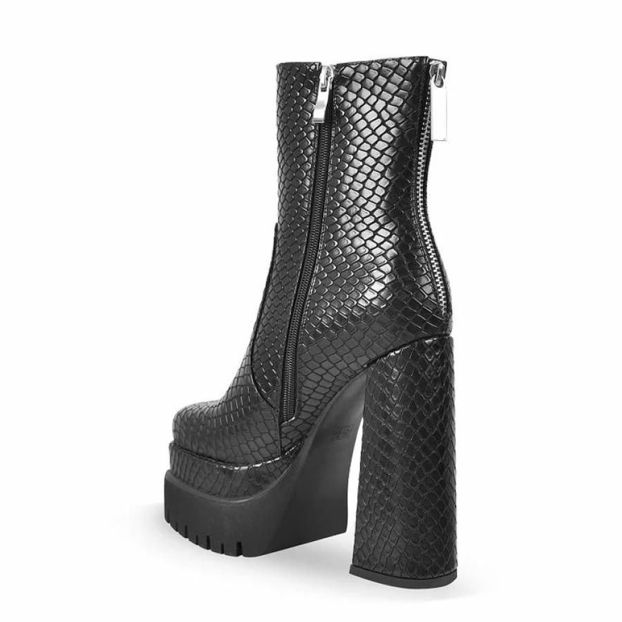 * Fashion Cobra Pattern Back Zipper Solid Color Platform High Chunky Heel Boots | Boots