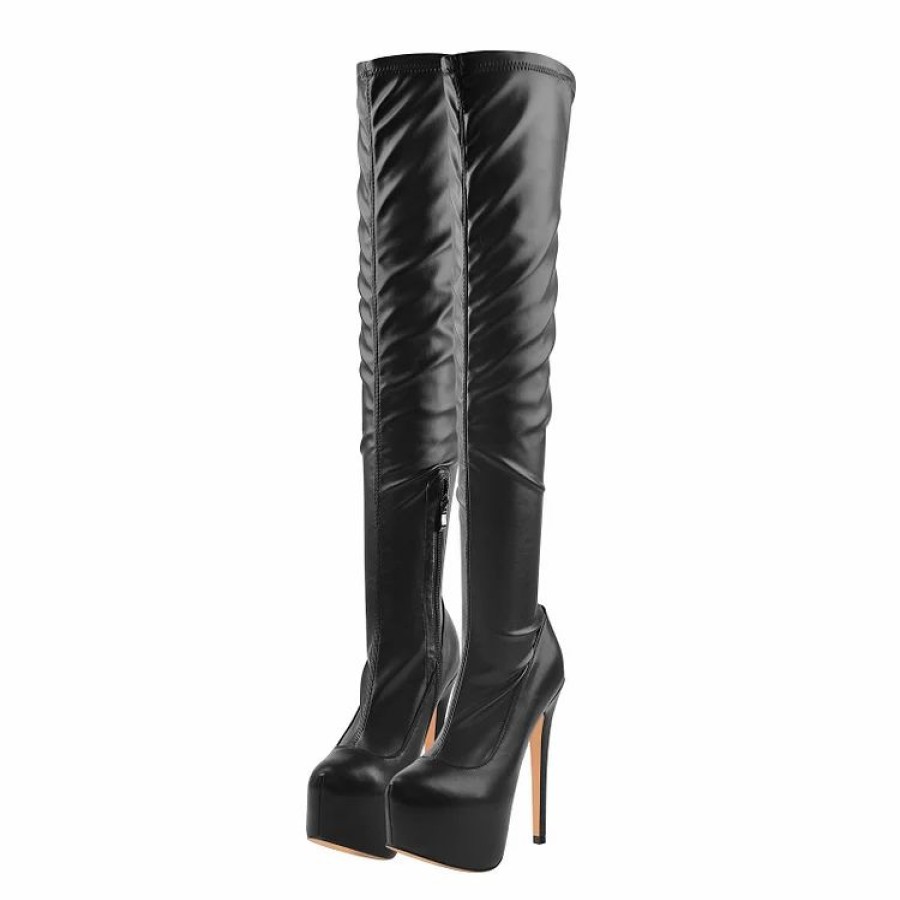 * Street Fashion Round Toe Solid Color Platform Side Zipper Over The Knee Boots | Boots