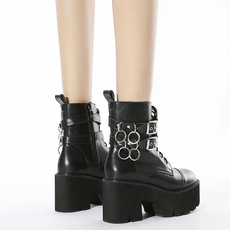 * Buckle Straps O-Rings Platform Zipper Boots | Boots