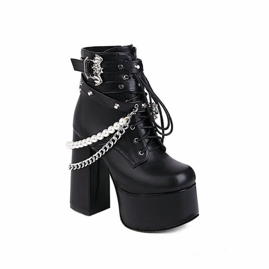 * Layered Chain Color Block Straps Square Toe Platform Boots | Boots