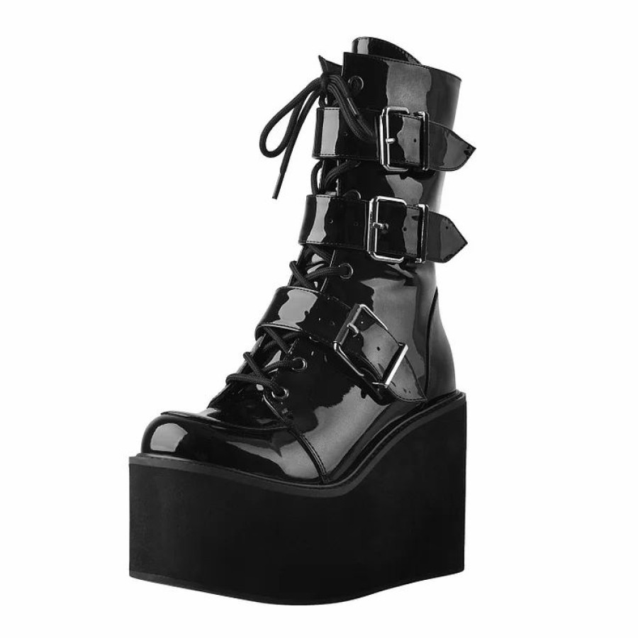 * Patent Leather Platform Multiple Buckle Boots | Boots