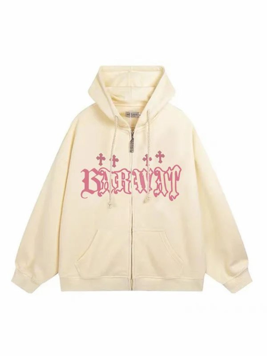 * Uni Cross & Letter Printed Zip Up Jacket | Jackets & Coats