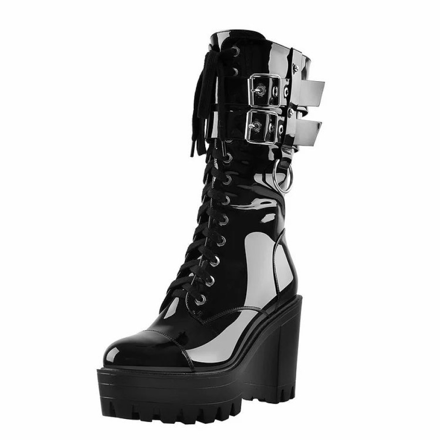 * Punk Patent Leather Chunky Heel Platform Ankle Boots | Boots