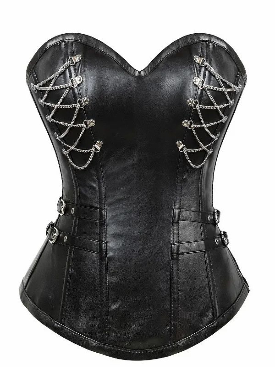 * Punk Back Lace Up Buckle Straps Chain-Trimmed Corset | Corsets & Lingeries