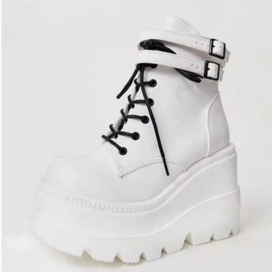 * Classics Round Toe Platform Lace Up Zipper Wedge Ankle Boots | Boots