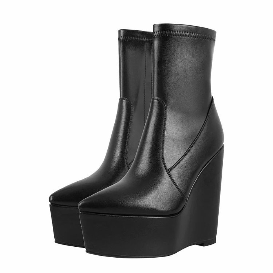 * Statement Paneled Zipper Pointed Toe Wedge Platform Boots | Boots