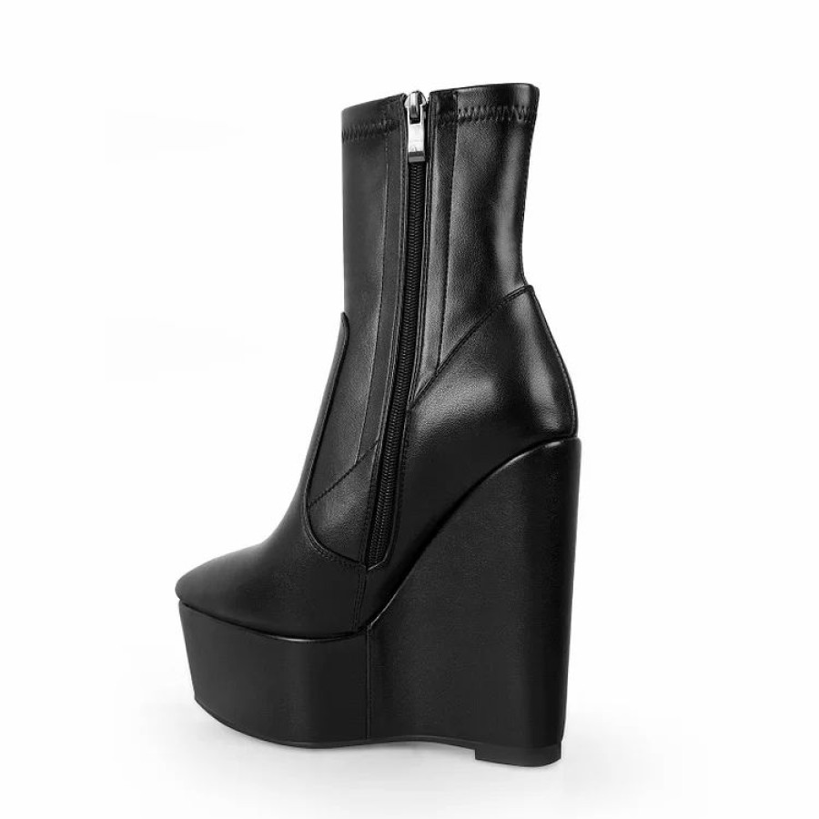 * Statement Paneled Zipper Pointed Toe Wedge Platform Boots | Boots