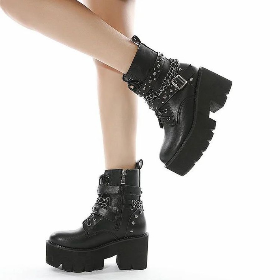 * Rivet Buckle Platform Chunky Boots | Boots