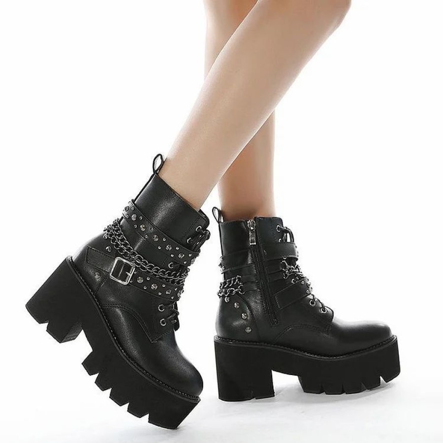 * Rivet Buckle Platform Chunky Boots | Boots