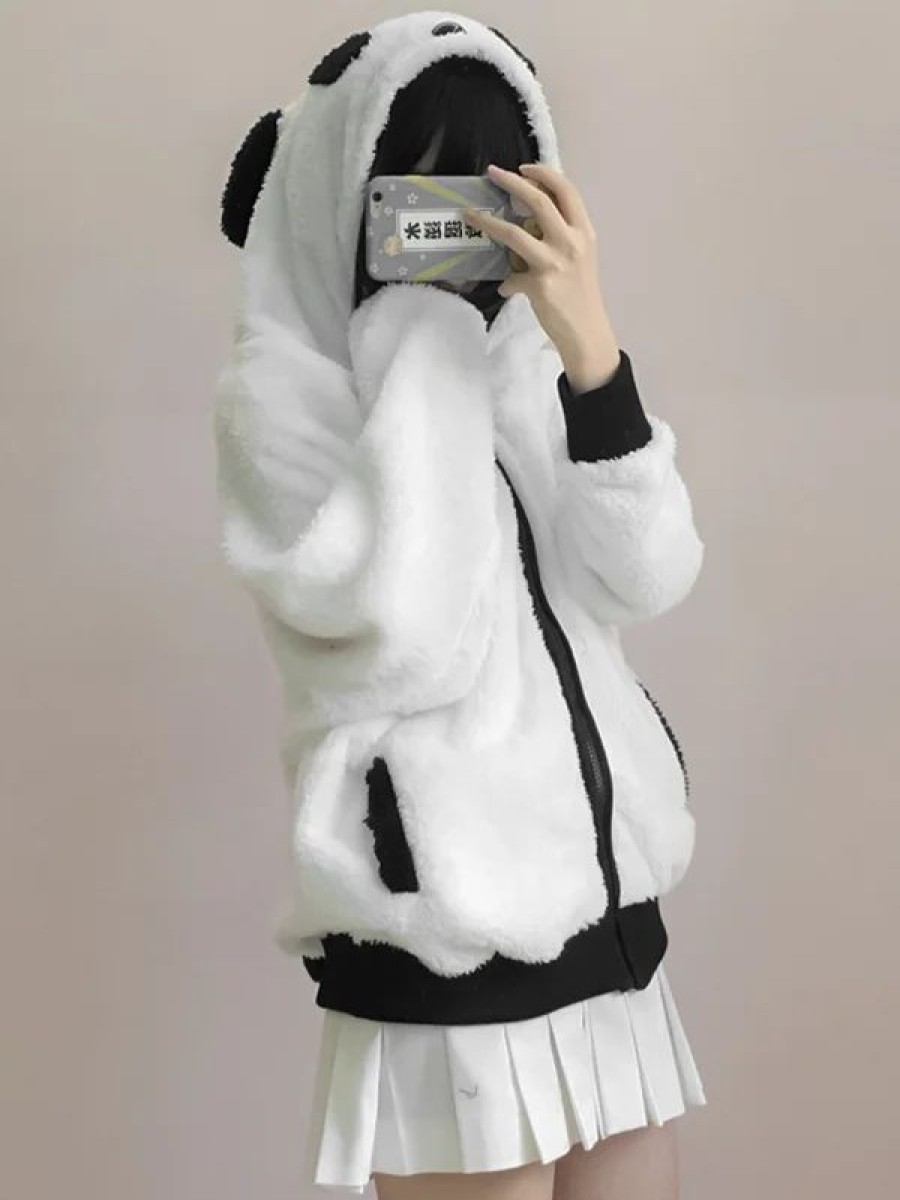 * Cute Fleece Panda Ear Coat | Jackets & Coats