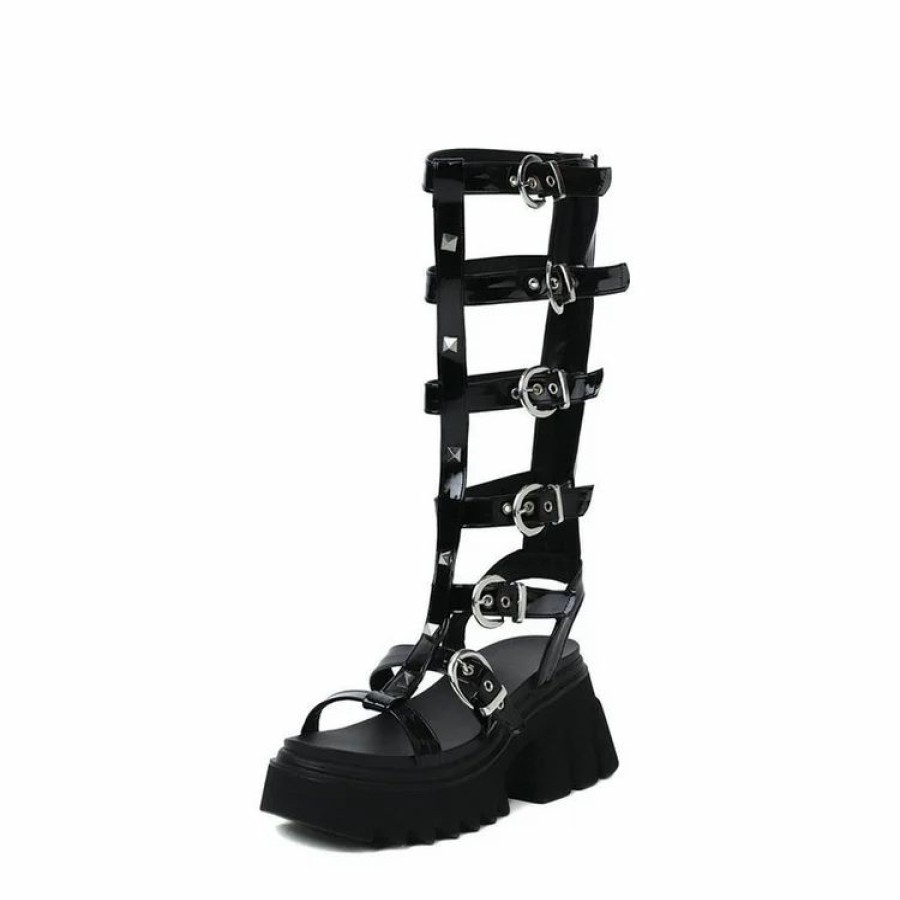 * Rome Cutout Buckle Straps Rivets Sandals | Boots