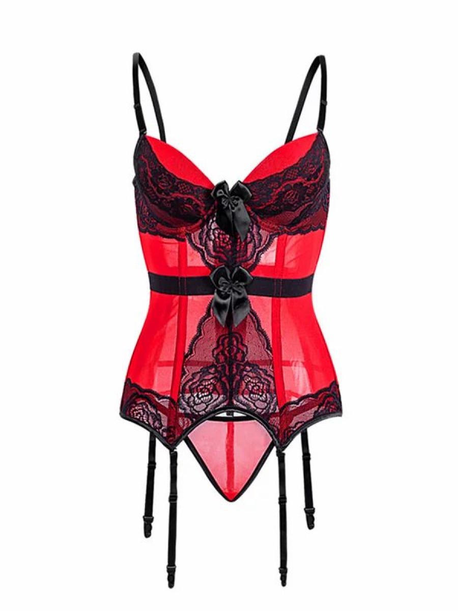 * Sexy See Through Spaghetti Strap Bow Garter Corset | Corsets & Lingeries