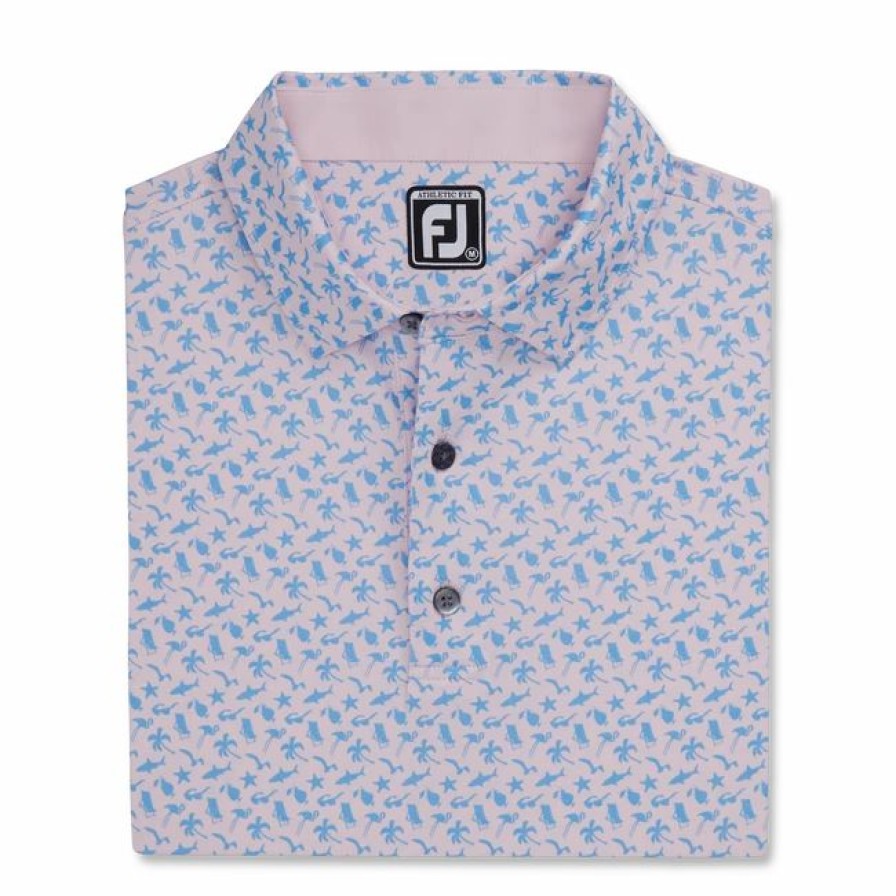 * Athletic Fit Beach Print Lisle Self Collar | Shirts