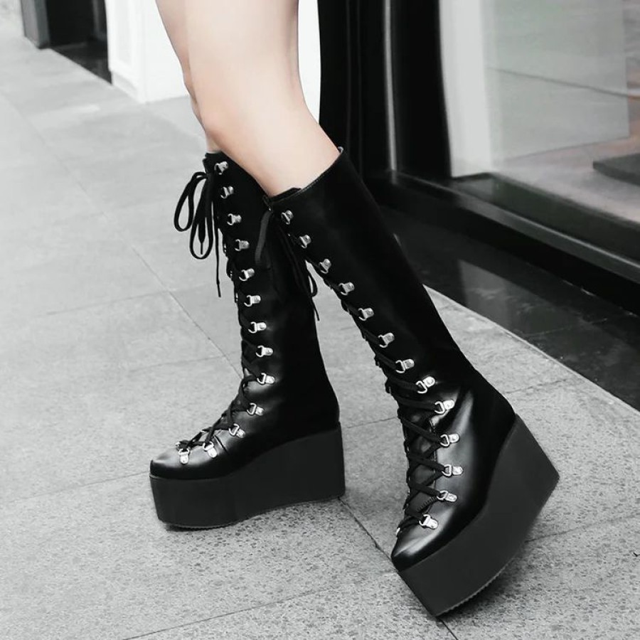 * Statement Lace Up Pointed Toe Increased Internal Boots | Boots