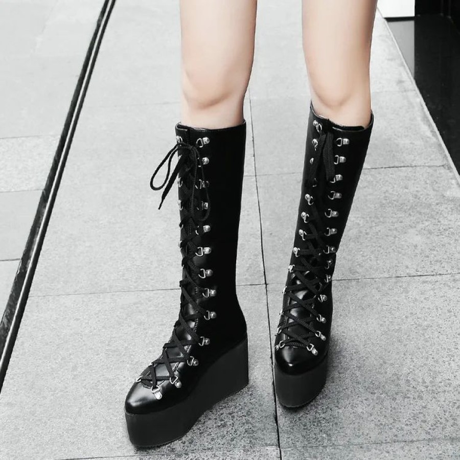 * Statement Lace Up Pointed Toe Increased Internal Boots | Boots