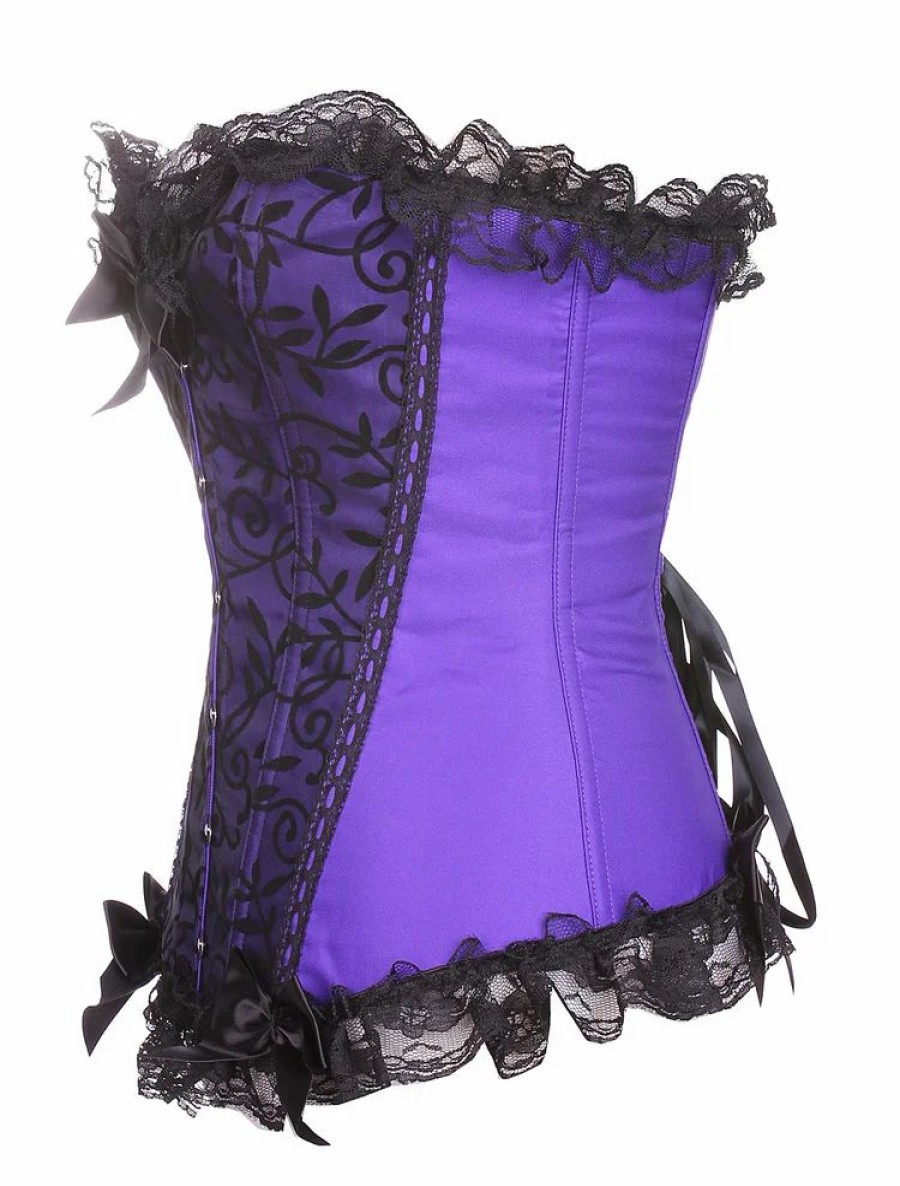 * Vintage Color Block Floral Jacquard Lace Paneled Corset | Corsets & Lingeries