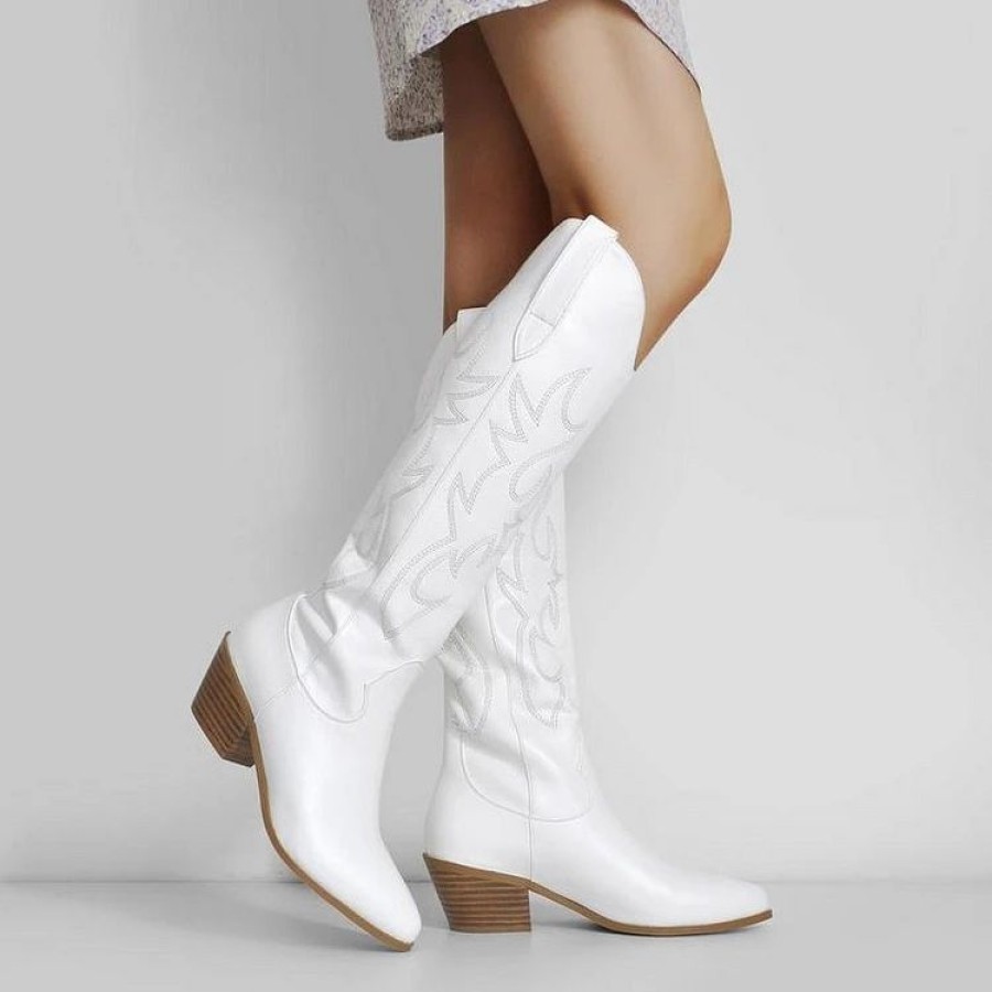 * Embroidery Wooden Heel Western Boots | Boots