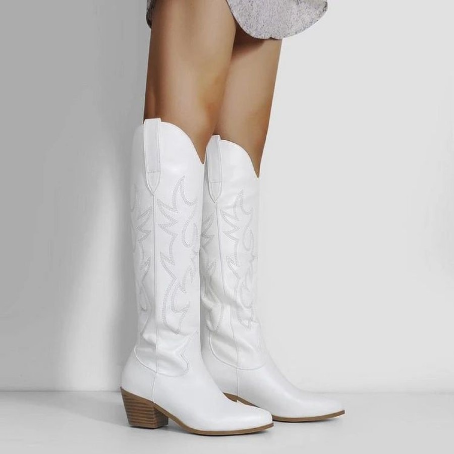 * Embroidery Wooden Heel Western Boots | Boots