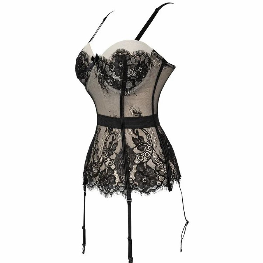 * Elegant Color Block Lace Paneled Adjustable Shoulder Girdle Corset With Garters | Corsets & Lingeries