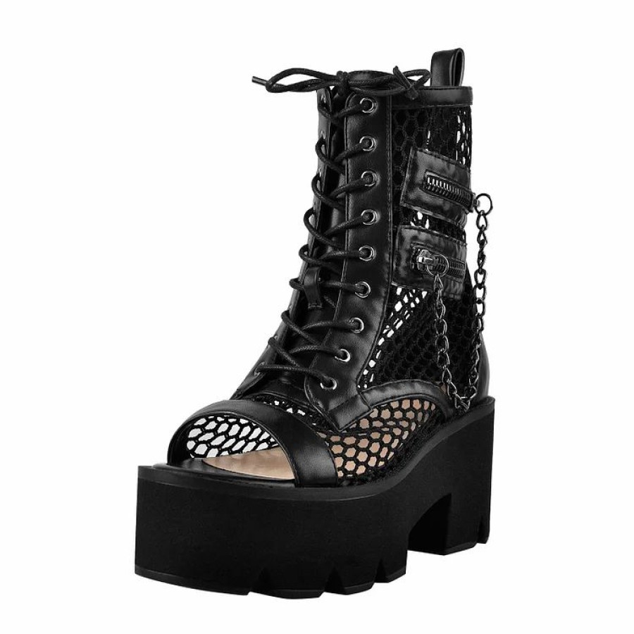 * Mesh Peep Toe With Chain Platform Booties | Boots