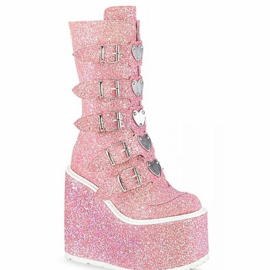 * Holographic Buckles High Platform Booties | Boots