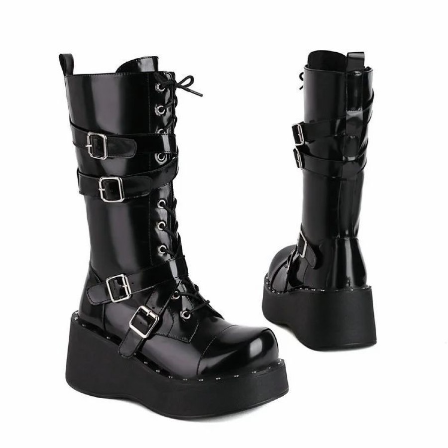 * Punk Street Fashion Straps Lace Up Wedge Boots | Boots