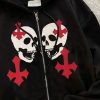 * Skull & Cross Printed Loose Zip Up Jacket | Jackets & Coats