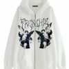 * Y2K Street Fashion Statement Drawstring Printed Zipper Long Sleeve Loose Hooded Jacket | Jackets & Coats