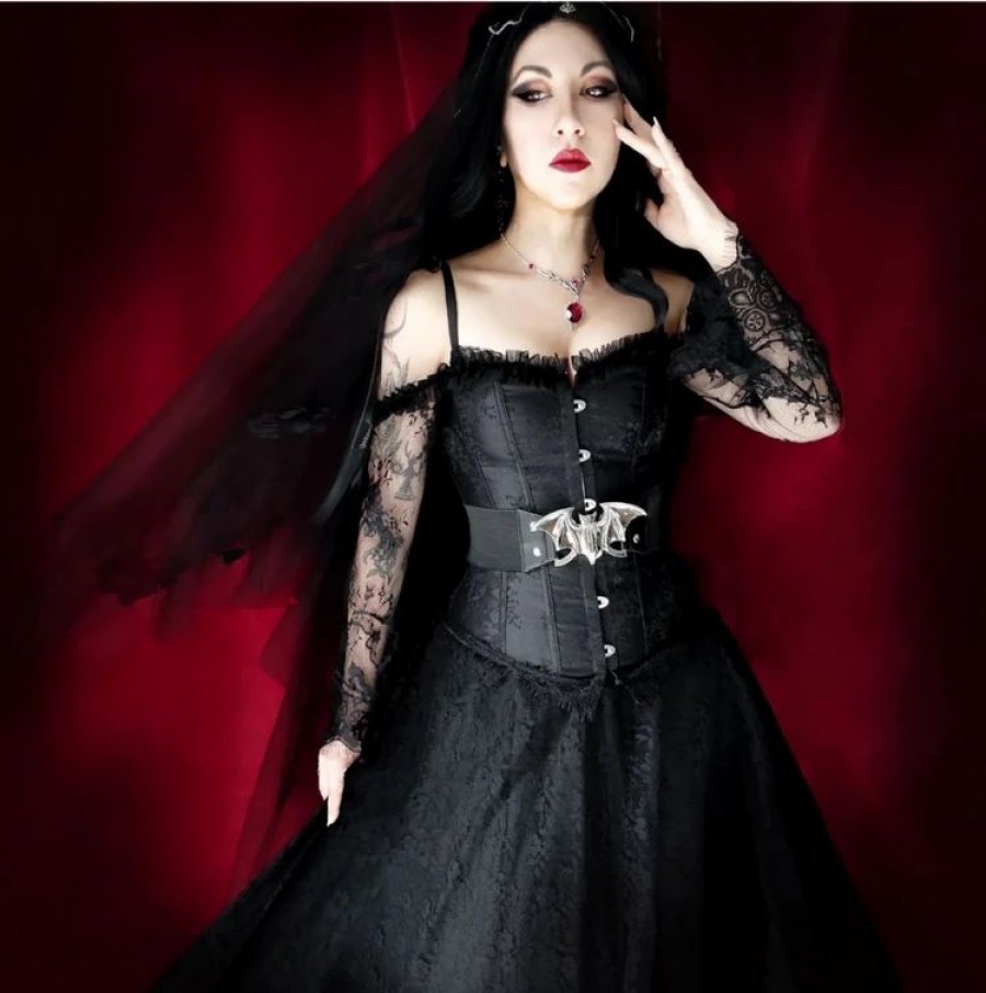 * Gothic Dark Vintage Lace Paneled Drawstring Long Lace Bell Sleeve Corset | Corsets & Lingeries