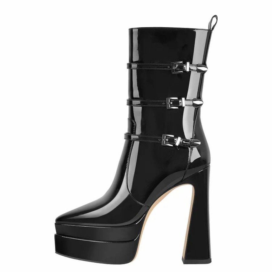 * Statement Pointed Toe Side Zipper High Heel Patent Leather Boots | Boots