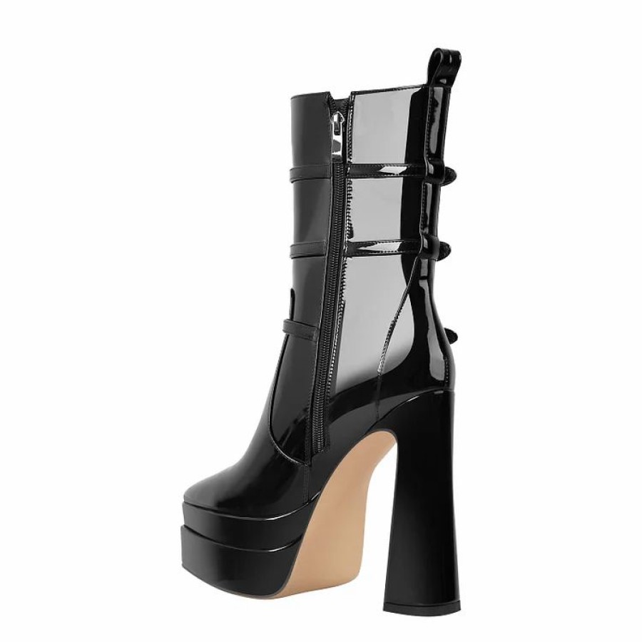 * Statement Pointed Toe Side Zipper High Heel Patent Leather Boots | Boots