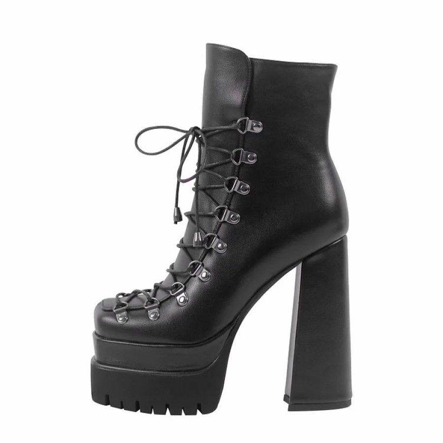 * Punk Paneled Lace Up Platform High Chunky Heel Boots | Boots