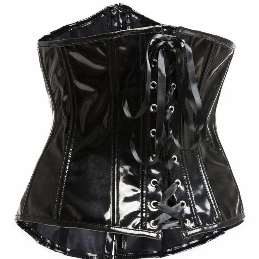 * Basic Buttoned Back Lace Up Pu Corset | Corsets & Lingeries