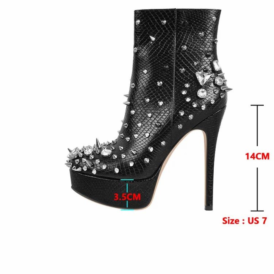 * Water Brick Rivet Personality Platform Stiletto Heel Boots | Boots