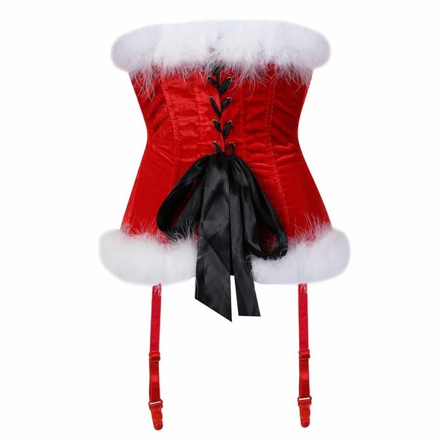 * Vintage Fluffy Paneled Bowknots Decorated Corset With Garters | Corsets & Lingeries